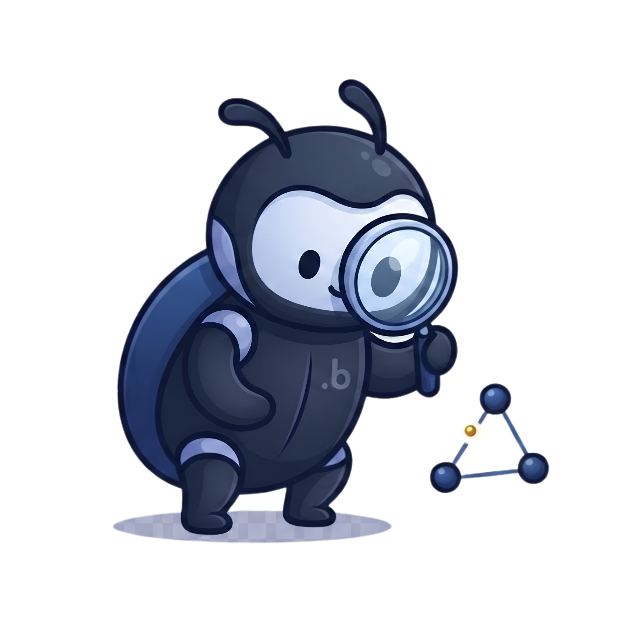 Beetl mascot inspecting the details