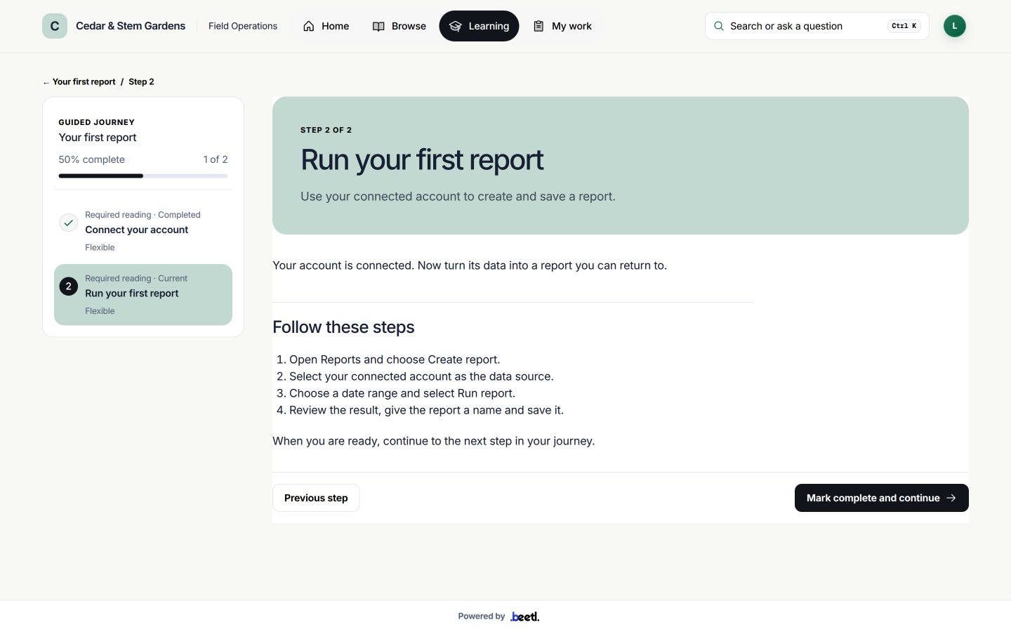 Signed-in learner progress through a Guided Journey